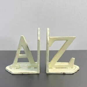 A-Z, Metal Bookends, White Tabletop Heavy Book Ends, a z Alphabet Letter, Shelf